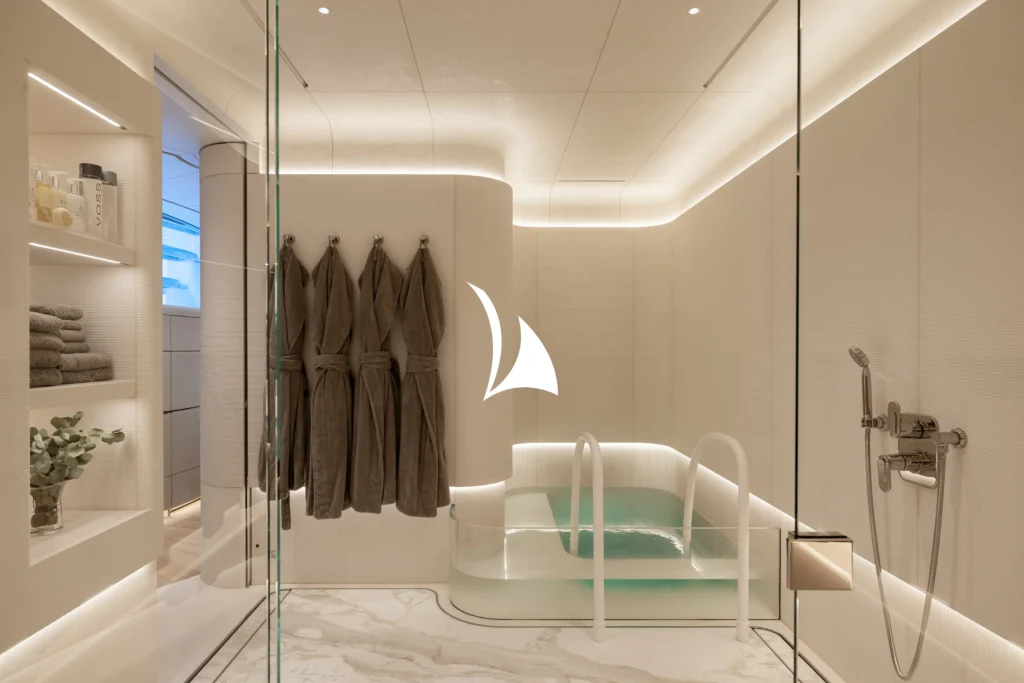 Lower deck spa with steam room or infrared sauna and plunge pool