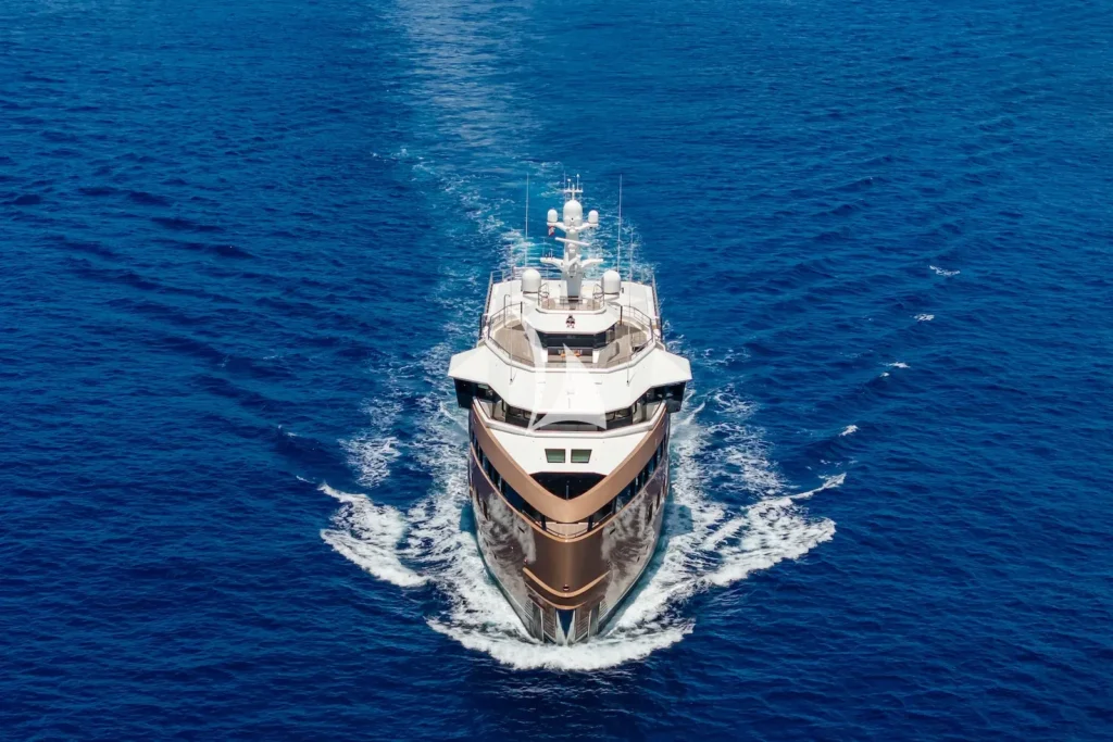 View of the bow underway